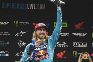 All smiles for TLD Red Bull GasGas' Justin Barcia with a runner-up finish at Arlington SX